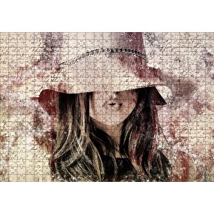 Mektup Zeminde Gizemli Şapkalı Genç Kız Puzzle Yapboz Mdf Ahşap 500 Parça