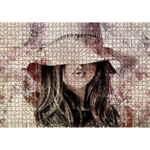 Mektup Zeminde Gizemli Şapkalı Genç Kız Puzzle Yapboz Mdf Ahşap 1000 Parça