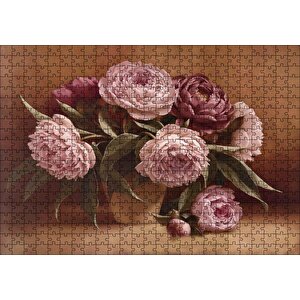 Bordo Ve Pembe Çiçekler Puzzle Yapboz Mdf Ahşap 500 Parça