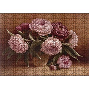 Bordo Ve Pembe Çiçekler Puzzle Yapboz Mdf Ahşap 1000 Parça