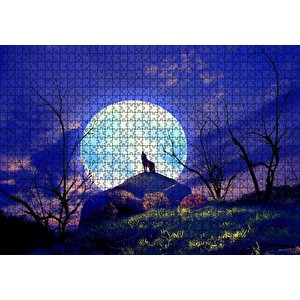 Çıplak Ağaçlar, Uluyan Kurt Ve Süper Ay Puzzle Yapboz Mdf Ahşap 1000 Parça