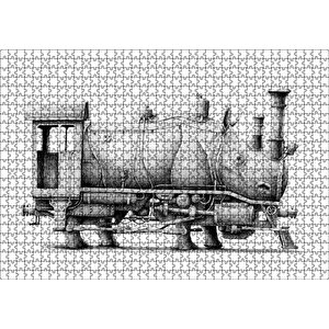 Gergedan Ve Lokomotif Karışımı Kara Kalem Puzzle Yapboz Mdf Ahşap 1000 Parça