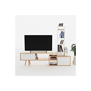 Lagomood Manzara Tv Ünitesi Tv Sehpası Beyaz & Meşe