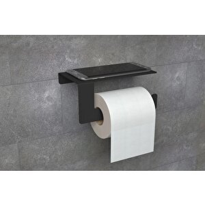 Metal Mat Siyah Tuvalet Kağıtlık.(telefon Raflı)