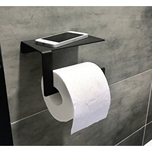 Metal Mat Siyah Tuvalet Kağıtlık.(telefon Raflı)