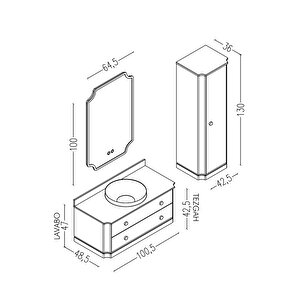 Adria 100 Cm Banyo Dolabı Beyaz Siyah - Boy Dolap Dahil