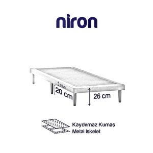 Niron Slim Karyola - 120x200 Tek Kişilik Baza - Metal İskeletli, Yüksek Ayaklı Ve Keten Kumaşlı