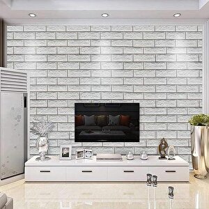 70x70cm 1 Adet Silinebilir Yapışkanlı Siyah Çizgili Beyaz Tuğla Desen Duvar Kağıdı Paneli Nw148