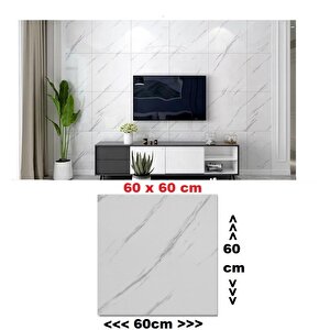 1 Adet 60x60cm Shiny Beyaz Mermer Desenli Yapışkanlı Banyo Mutfak Karavan Pvc Döşeme Kaplama Paneli