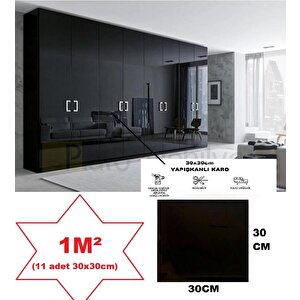 1m2 30x30 Cm (11 Adet) Kendinden Yapışkanlı Shıny Düz Siyah Parlak Duvar Ofis Mutfak Karosu Paneli