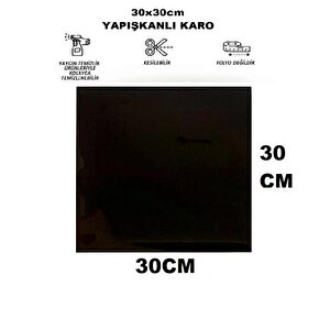 1m2 30x30 Cm (11 Adet) Kendinden Yapışkanlı Shıny Düz Siyah Parlak Duvar Ofis Mutfak Karosu Paneli
