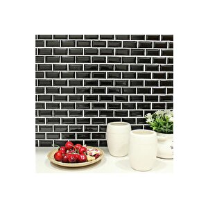 70x70cm 1 Adet Yapışkanlı Beyaz Derzli Siyah Tuğla Desen Hol Salon Mutfak Duvar Kağıdı Paneli Nw150