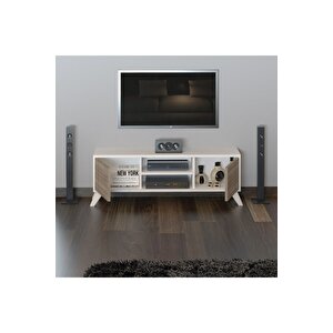 Televizyon Sehpası Tv Ünitesi Cordoba Beyazi Mini Tv Sehpası Ceviz Meşe
