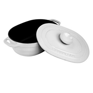 Döküm Oval Tencere Döküm Demir Kapak Experience Majolik Serisi Ölçü 24x33cm. Beyaz
