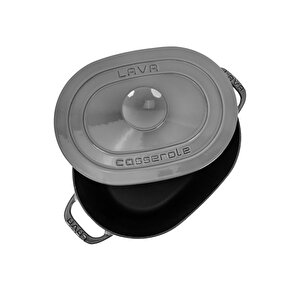 Döküm Oval Tencere Döküm Demir Kapak Experience Majolik Serisi Ölçü 24x33cm. Gri