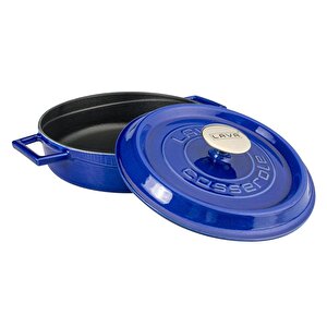 Döküm Çok Amaçlı Yayvan Tencere Döküm Demir Yekpare Kulplu Premium Serisi Çap(ø)28cm. Mavi
