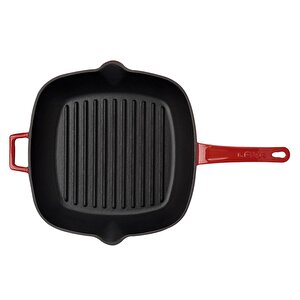 Döküm Kare Izgara Tava Cam Kapaklı Döküm Demir Yekpare Saplı Ölçü 28x28cm. Kırmızı