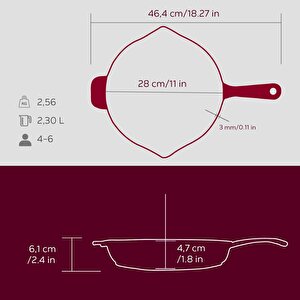 Lava Döküm Yuvarlak Kızartma Tavası Döküm Demir Yekpare Saplı Premium Serisi. Çap(ø)28cm.