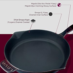 Lava Döküm Yuvarlak Kızartma Tavası Döküm Demir Yekpare Saplı Premium Serisi. Çap(ø)28cm.