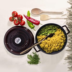 Lava Döküm Çok Amaçlı Yayvan Tencere Döküm Demir Yekpare Kulplu Premium Serisi Çap(ø)28cm.