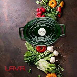 Lava Döküm Oval Tencere Döküm Demir Yekpare Kulplu Premium Serisi Ölçü 23x29cm.