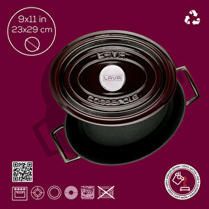 Lava Döküm Oval Tencere Döküm Demir Yekpare Kulplu Premium Serisi Ölçü 23x29cm.
