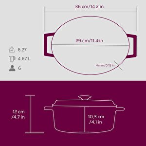 Lava Döküm Oval Tencere Döküm Demir Yekpare Kulplu Premium Serisi Ölçü 23x29cm.