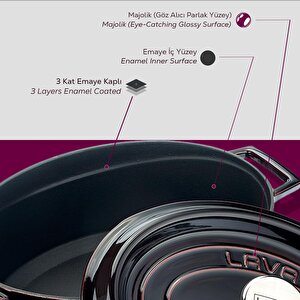 Lava Döküm Oval Tencere Döküm Demir Yekpare Kulplu Premium Serisi Ölçü 23x29cm.