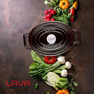 Lava Döküm Oval Tencere Döküm Demir Yekpare Kulplu Premium Serisi Ölçü 23x29cm.