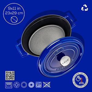 Lava Döküm Oval Tencere Döküm Demir Yekpare Kulplu Premium Serisi Ölçü 23x29cm.