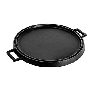 Lava Döküm Yuvarlak Çift Yön Izgara Tavası Döküm Demir Yekpare Çift Kulplu Çap(ø)34cm.