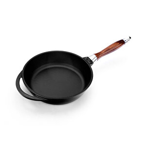 Döküm Yuvarlak Kızartma Tavası Döküm Demir Sök - Tak Ahşap Sap Çap(ø)24cm Siyah