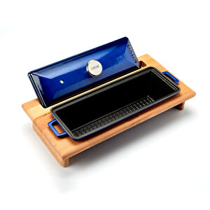 Lava Döküm Ekmek Tenceresi / Kayın Ağacı Servis Standı / Terrine Serisi. Ölçü 11x29cm.