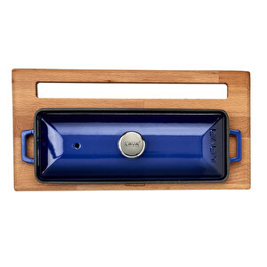Lava Döküm Ekmek Tenceresi / Kayın Ağacı Servis Standı / Terrine Serisi. Ölçü 11x29cm.