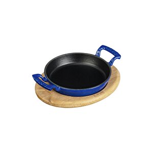 Döküm Yuvarlak Sahan Döküm Demir Yekpare Çift Kulplu Kayın Servis Ahşabı. Çap(ø)20cm. Mavi