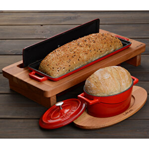 Lava Döküm Ekmek Tenceresi / Kayın Ağacı Servis Standı / Terrine Serisi. Ölçü 11x29cm.