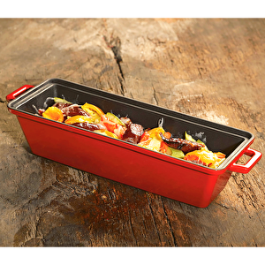 Lava Döküm Ekmek Tenceresi / Kayın Ağacı Servis Standı / Terrine Serisi. Ölçü 11x29cm.