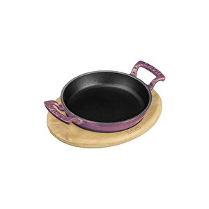 Döküm Yuvarlak Sahan Döküm Demir Yekpare Çift Kulplu Kayın Servis Ahşabı. Çap(ø)20cm. Mor