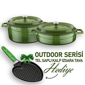 Döküm Trendy Serisi Yuvarlak Derin Ve Sığ 5 Parça Tencere Tava Çeyiz Seti Yeşil