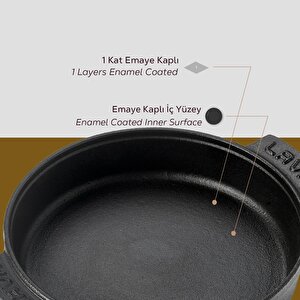 Lava Döküm Yuvarlak Güveç Kabı Döküm Demir Yekpare Çift Kulplu Çap(ø)17cm.