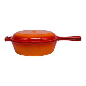 Lava Döküm Combo Derin Yuvarlak Kızartma Tavası Döküm Demir Yekpare Saplı Çap(ø)26cm.