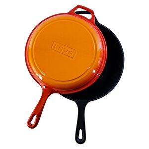 Lava Döküm Combo Derin Yuvarlak Kızartma Tavası Döküm Demir Yekpare Saplı Çap(ø)26cm.