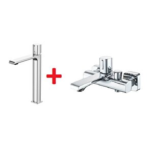 Alfa Tezgah Üstü Uzun Lavabo Ve Banyo Bataryası Seti Al6500+al2500