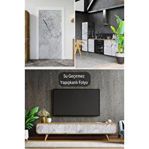 Gri Mermer Desenli Yapışkanlı Folyo Kendinden Yapışkan Granit Görünümlü Kaplama Kağıdı 0204 90x1500 cm