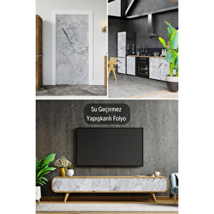 Gri Mermer Desenli Yapışkanlı Folyo Kendinden Yapışkan Granit Görünümlü Kaplama Kağıdı 0204 45x500 cm 