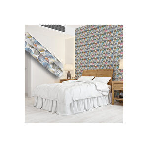 Renkli Yaprak Desenli Yapışkanlı Folyo, Mat Dekoratif Sticker Kağıt Folyo  0302 45x500 cm 