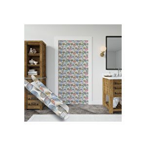 Renkli Yaprak Desenli Yapışkanlı Folyo, Mat Dekoratif Sticker Kağıt Folyo  0302