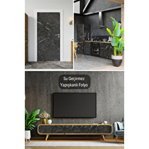 Siyah Mermer Desenli Kendinden Yapışkanlı Folyo, Mutfak Tezgah Arası Kaplama Folyosu 0205 45x500 cm 