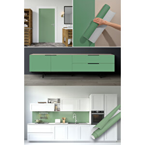 Pastel Yeşil Düz Renk Yapışkanlı Folyo, Suy Dayanıklı Mutfak Dolap, Tezgah Arası  0438 45x500 cm 