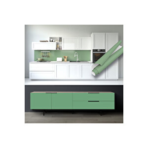 Pastel Yeşil Düz Renk Yapışkanlı Folyo, Suy Dayanıklı Mutfak Dolap, Tezgah Arası  0438